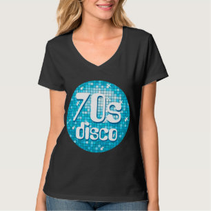 T-shirts O disco telha o preto azul do v-pescoço das