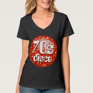 T-shirts O disco telha o preto vermelho do v-pescoço das
