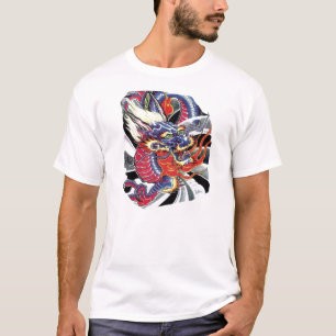 T-shirts O Dragão Azul - Design de Tatuagem Japonesa