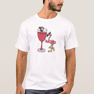 T-shirts O flamingo cor-de-rosa cora dentro vidro de vinho