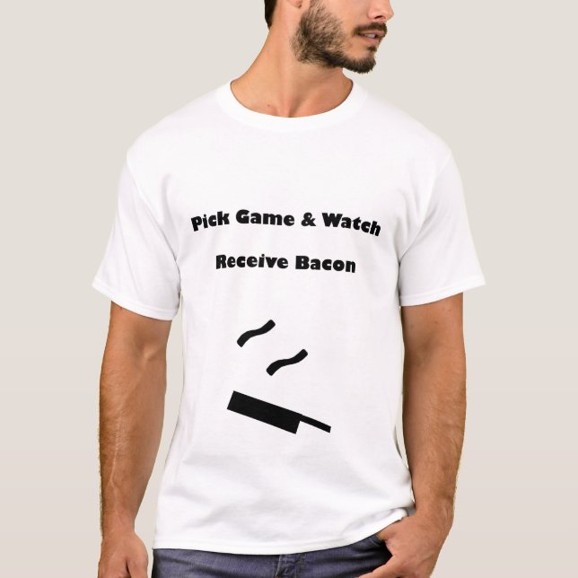T-shirts O jogo & o relógio da picareta, recebem o bacon (Frente)