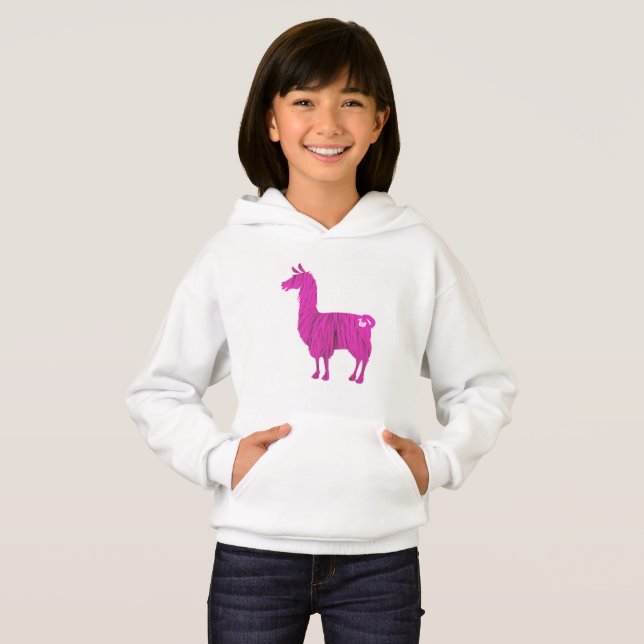 T-shirts O lama peludo cor-de-rosa caçoa o Hoodie (Frente Completa)