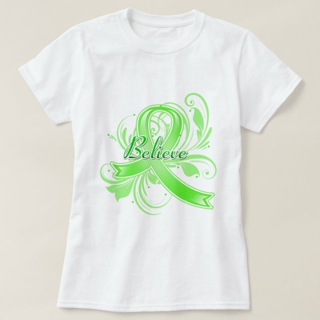 T-shirts O linfoma Non-Hodgkin acredita a fita do Flourish (Frente do Design)