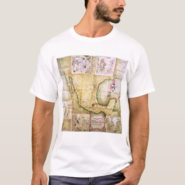 T-shirts O mapa da rota seguiu por Hernando Cortes (Frente)