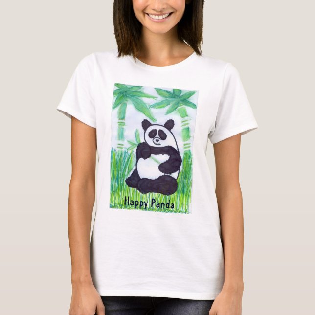 T-shirts O.O. Parte superior feliz dos espaguetes da panda (Frente)
