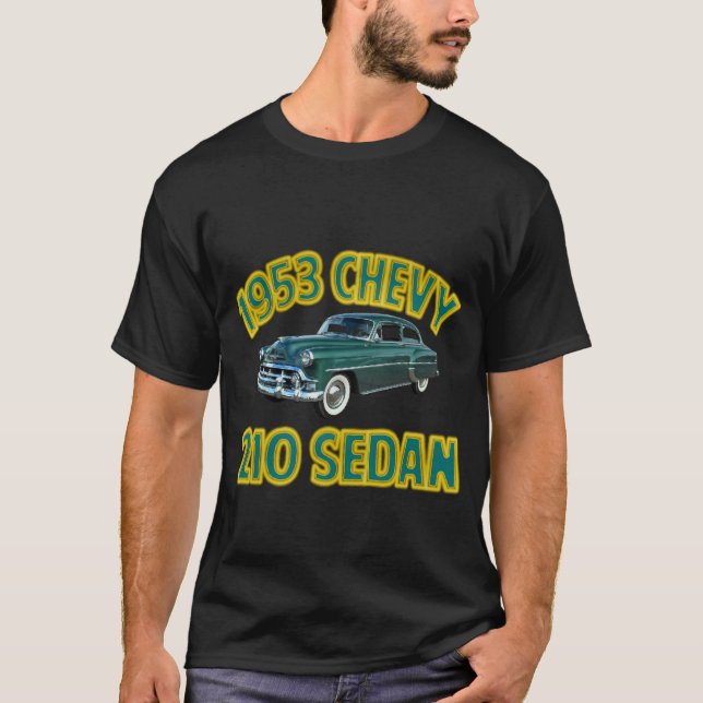T-shirts O preto dos homens Chevy 1953 210 (Frente)