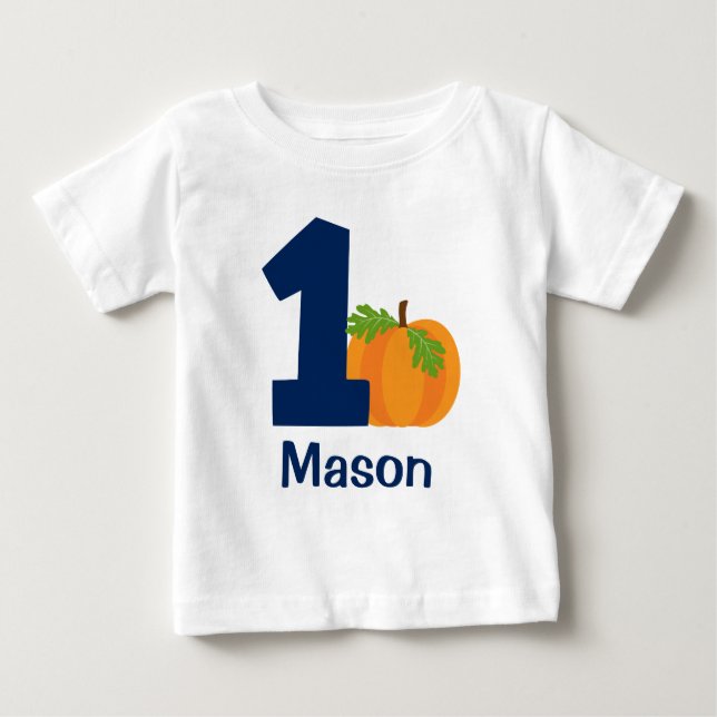 T-shirts O Primeiro Aniversário Cai Pumpkin Personalizado (Frente)