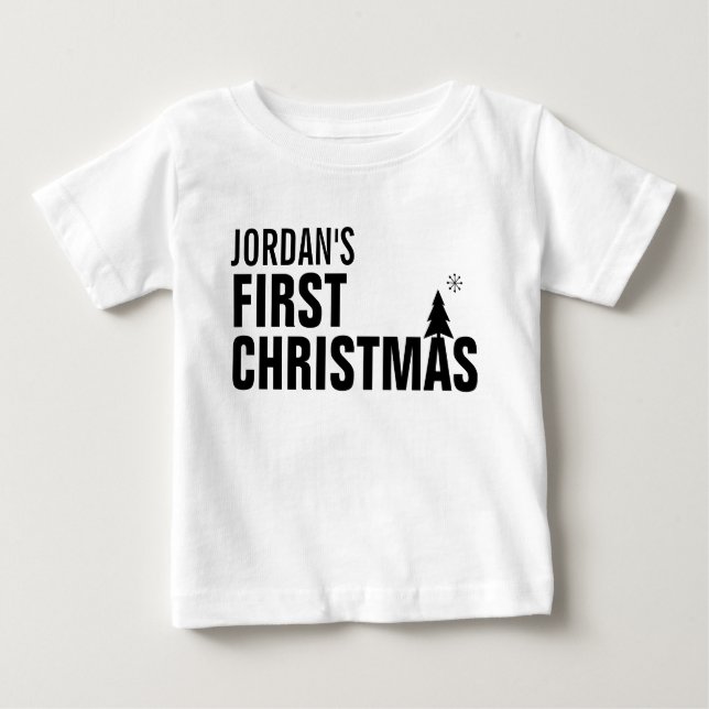 T-shirts O Primeiro Vestido De Natal Do Bebê Sem Dormência (Frente)