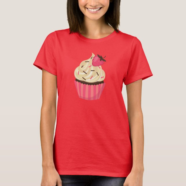 T-shirts O rosa bonito polvilha o cupcake da morango (Frente)