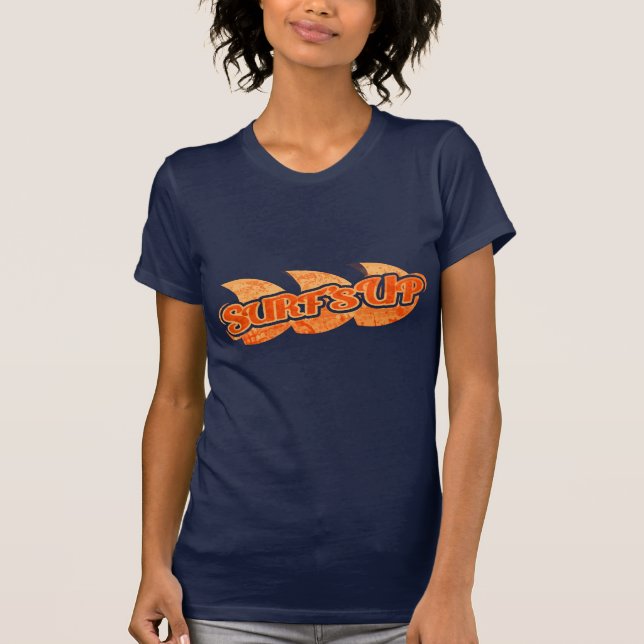 T-shirts O surf acima da laranja brilhante das senhoras (Frente)