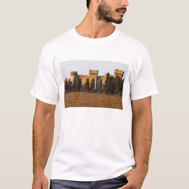T-shirts O vinhedo com videiras do syrah e o castelo (Frente)