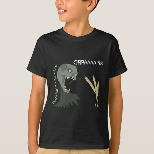 T-shirts O zombi do vegetariano quer Graaaains! (Frente)