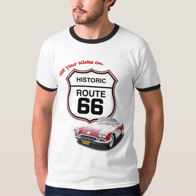 T-shirts Obtenha seus pontapés na rota 66--Carro vermelho T (Frente)