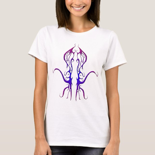 T-shirts Octopus Tribal Tattoo Design - azul e roxo (Frente)