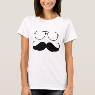 T-shirts óculos engraçados de bigode em preto