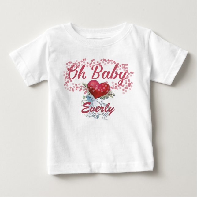T-shirts Oh Baby Balões Coração Alado Com Rosas (Frente)