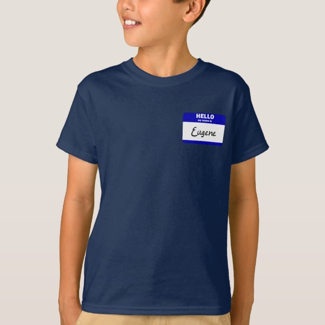 T-shirts Olá! meu nome é Eugene (azul) (Frente)