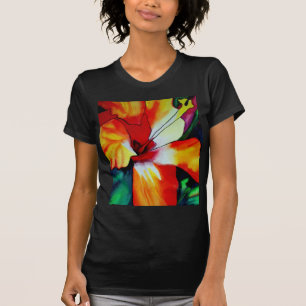 T-shirts Orange Hibiscus flor tropical aquarela