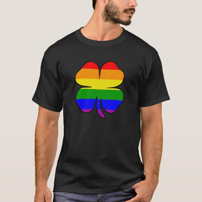 T-shirts Orgulho gay do Rainbow Flag Shamrock (Frente)