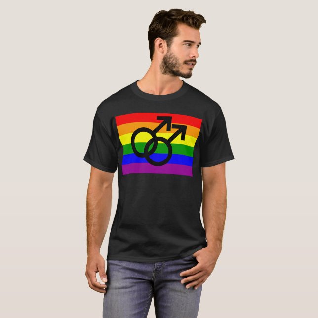 T-shirts Orgulho gay dois homens - Símbolos de marte - arco (Frente Completa)