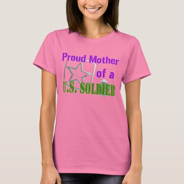 T-shirts Orgulhosa Mãe de um Soldado dos EUA (Frente)
