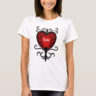 T-shirts Ornamentado elegante, coração gótico escuro