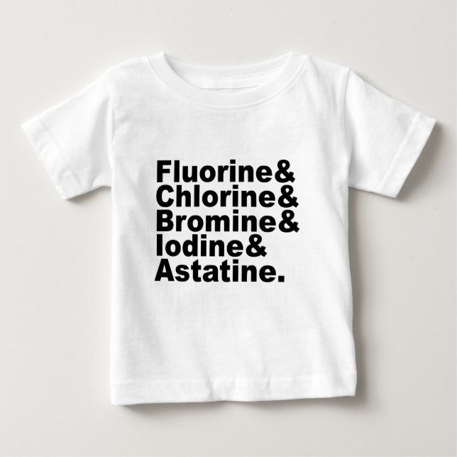 T-shirts Os Cinco Halogênios da Química | Cloro Bromo (Frente)