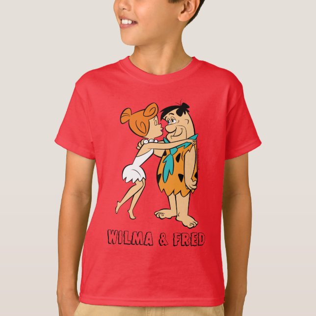 T-shirts Os Flintstones | Wilma Kissing Fred (Frente)