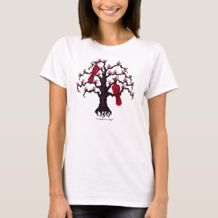 T-shirts Os pássaros vermelhos na arte gráfica da árvore