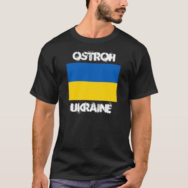 T-shirts Ostroh, Ucrânia com pavilhão ucraniano (Frente)
