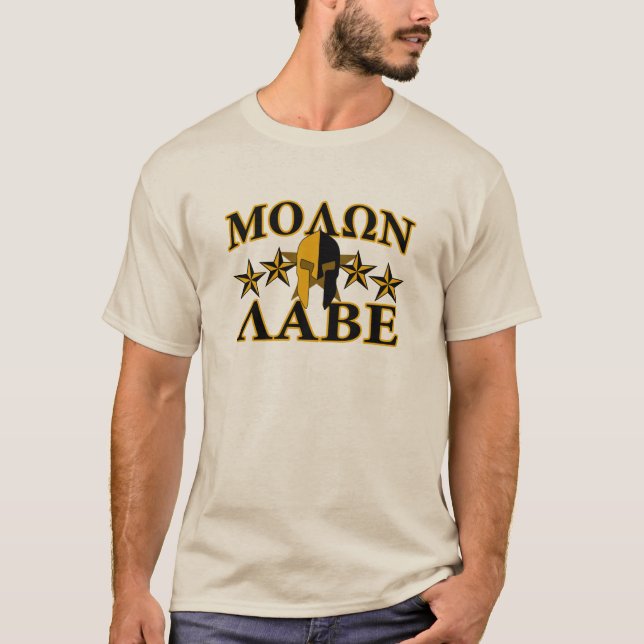 T-shirts Ouro de Capacete do Guerreiro Molon Labe Spartan c (Frente)