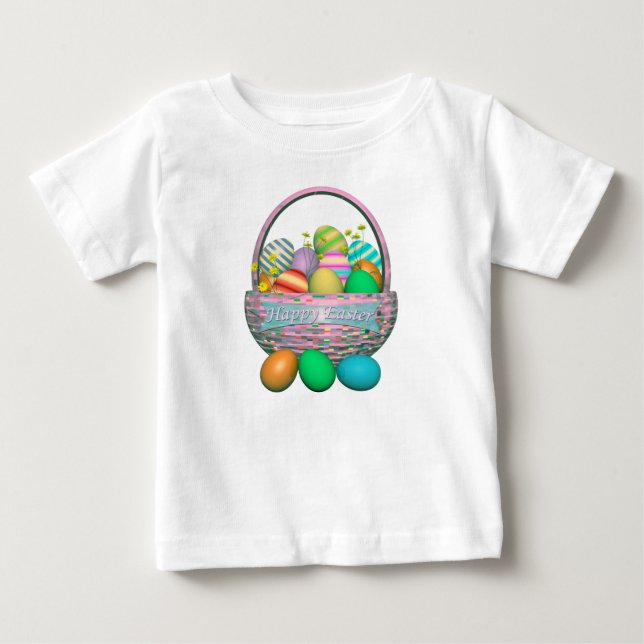 T-shirts Ovos de Páscoa Pintados em Cesta (Frente)