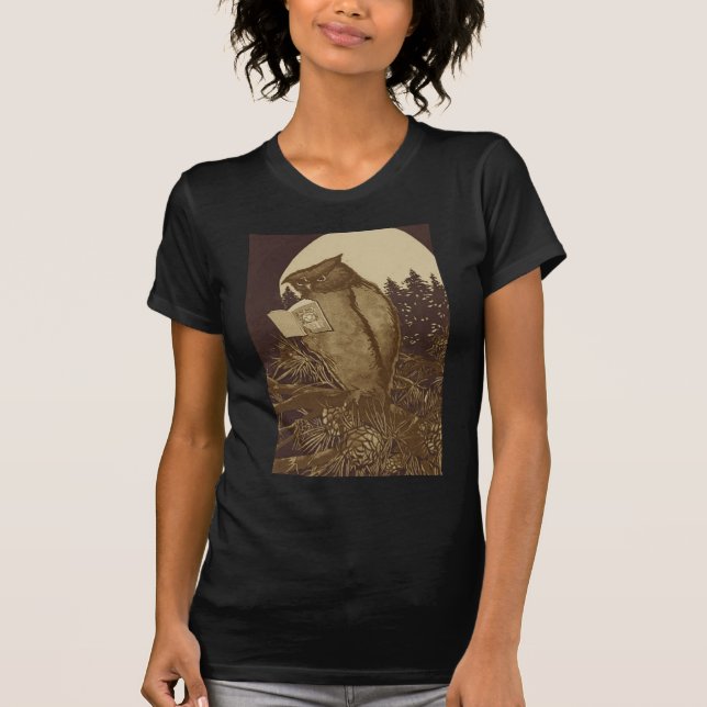T-shirts Owl Reading por Moonlight (Frente)