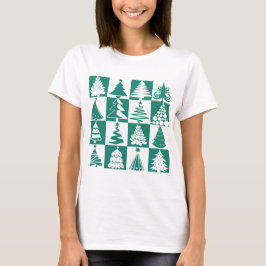 T-shirts Padrão de Árvore de Natal Verde Moderno