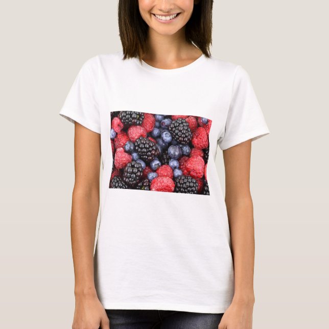 T-shirts Padrão de Berries de Fruta de comida (Frente)