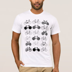 T-shirts padrão de bicicletas preto e branco