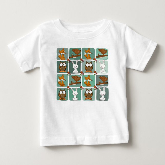 T-shirts Padrão de Bloqueio de Animais da Floresta (Frente)