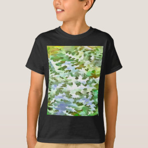 T-shirts Padrão de Camuflagem Branco, Verde e Azul Pó