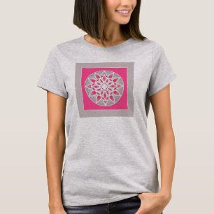 T-shirts Padrão de Mandala em cor rosa, branco e cinza fuc