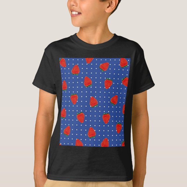 T-shirts padrão de morango com pontos (Frente)