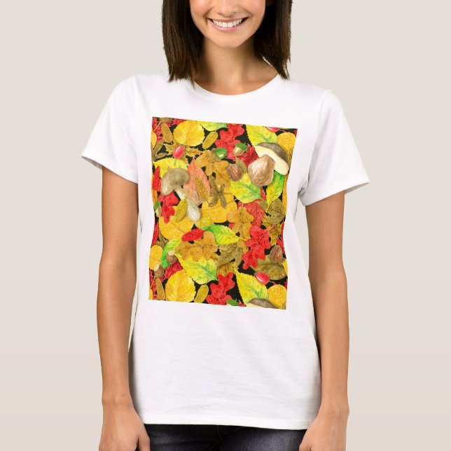 T-shirts Padrão de outono da Aquarela (Frente)