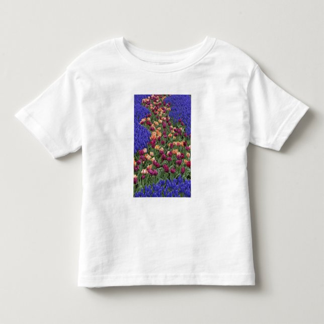T-shirts Padrão de tulipas e flores de jacinto de uva, (Frente)