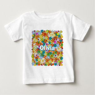 T-shirts Padrão Floral de Monograma ou Nome Personalizado