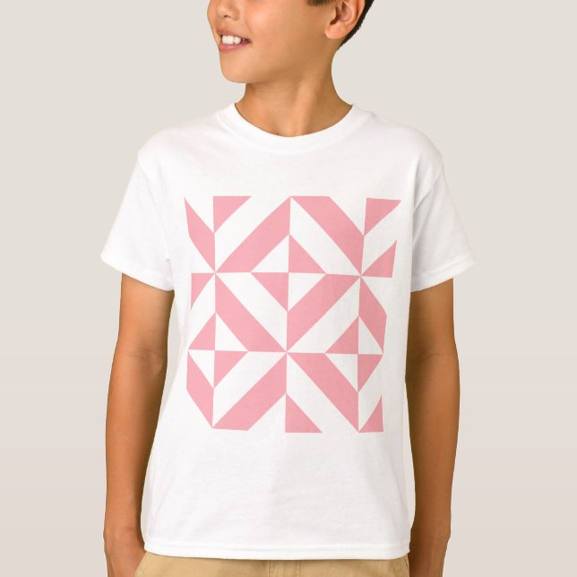 T-shirts Padrão Geométrico de Deco Cube, de Melão Rosa (Frente)