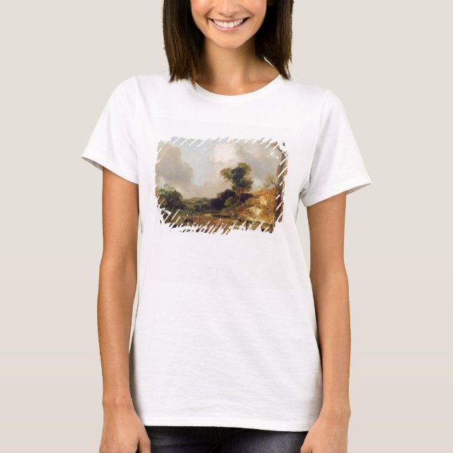 T-shirts Paisagem com Stream e Weir (óleo na canvas) (Frente)