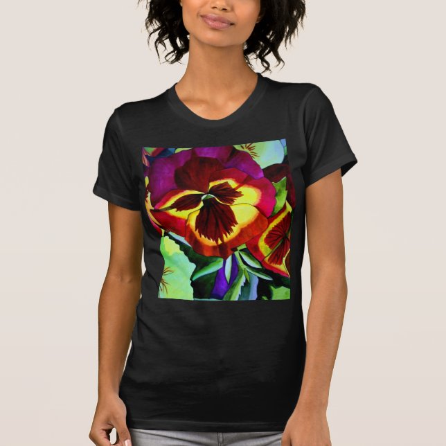 T-shirts Pancas vermelhas flor de aquarela arte original (Frente)