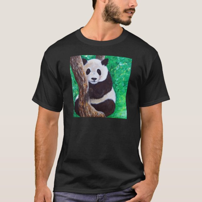 T-shirts Panda em uma Árvore Pintura (Frente)