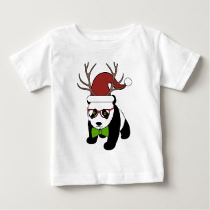 T-shirts Panda engraçada do Natal do hipster com antlers