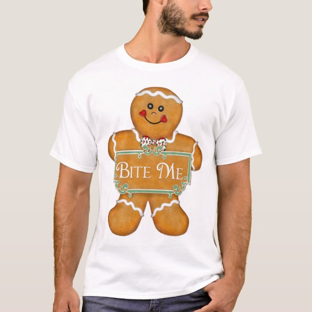 T-shirts Pão de Natal - Morda-Me (Frente)