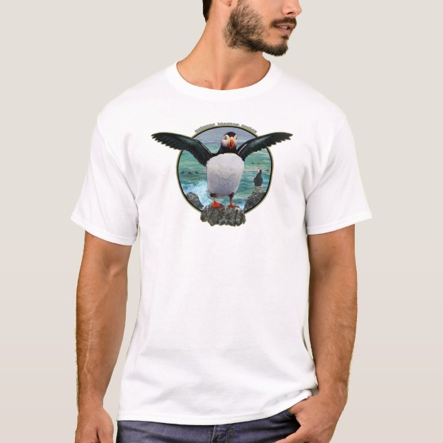 T-shirts papagaio-do-mar na rocha (Frente)